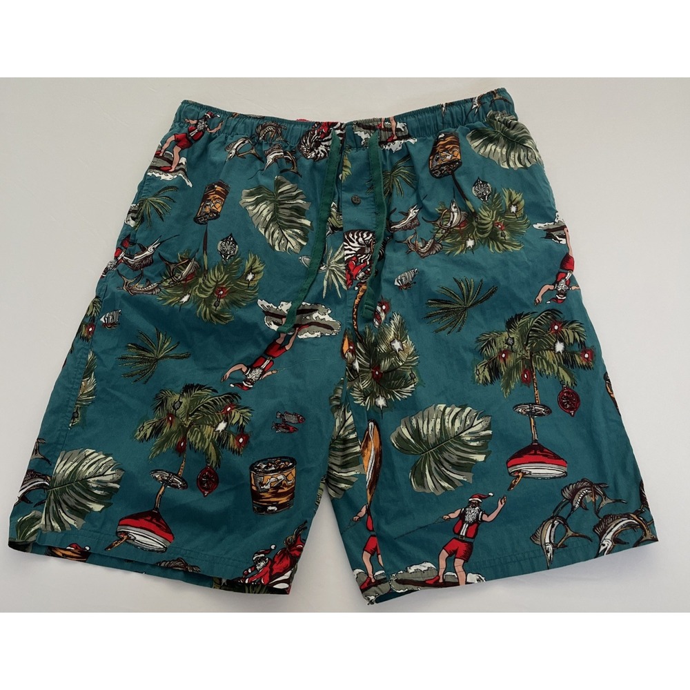 Tommy Bahama Jams Santa Water Skiing Lounge Sleep Shorts Mens XL Teal Cotton